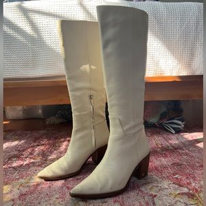 Sam Edelman Lindsay Pointed Toe Knee- High Leather Boot in Off White